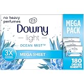 Downy Light Mega Dryer Sheets, Fabric Softener Dryer Sheets, Ocean Mist, 180 Count