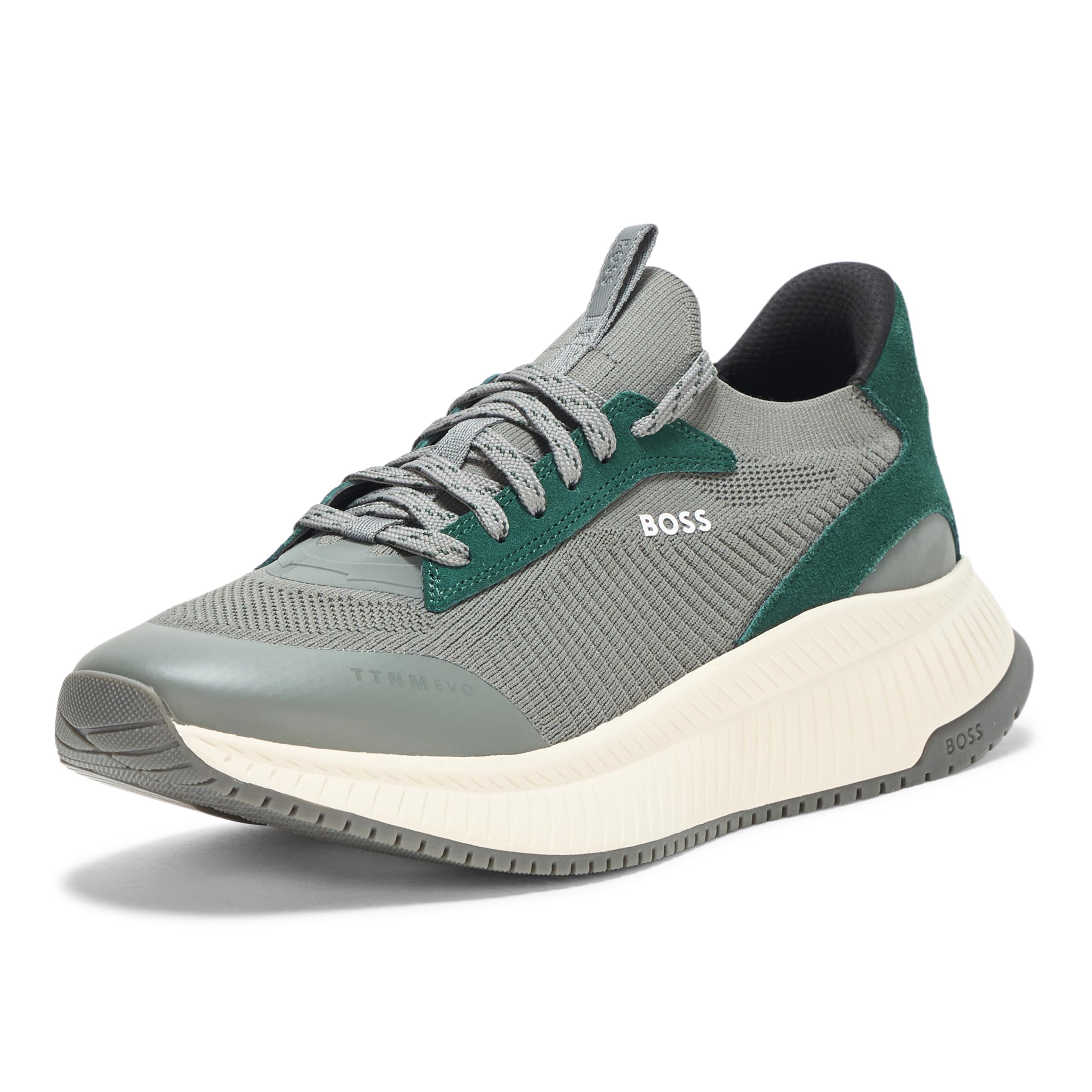 BOSS Modern Knit Structure Running Sneaker, Charcoal/Emerald, 12