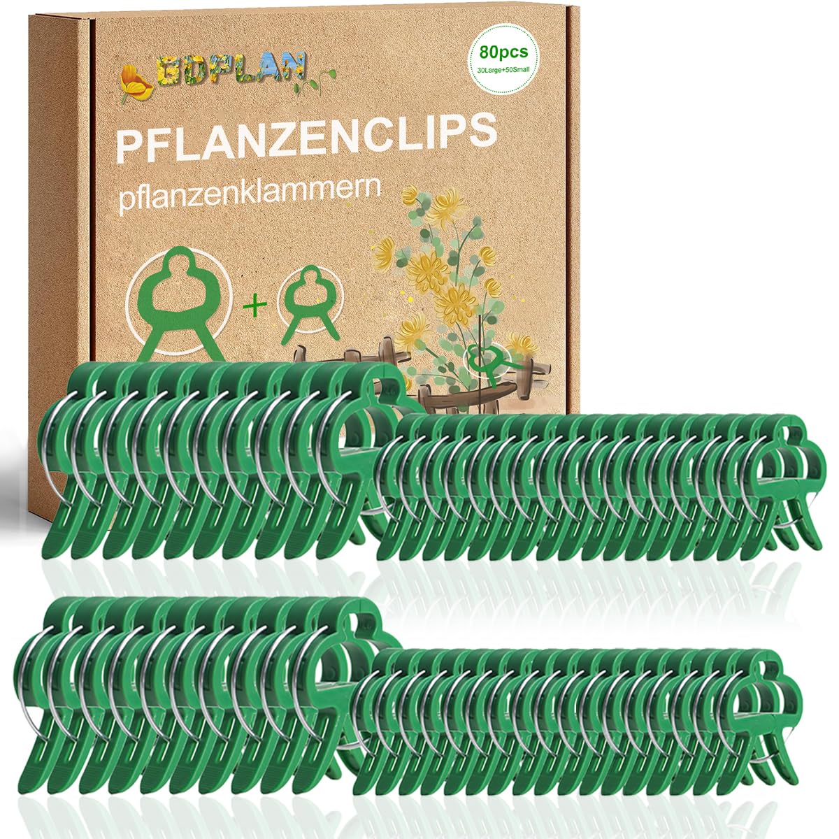 Plant Clips for Stake Plants Tomatoes, Roses, Cucumbers and Other Bulk Plants - Especially Easy Help for Plants (30 Large + 50 Small)