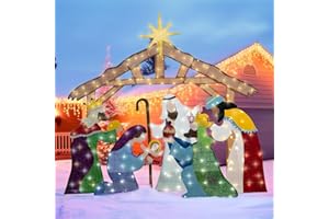 Execabe Large Lighted Nativity Scene Outdoor, 5FT Holy Family Nativity Set, Jesus Birth Manger Scene Outside Christmas Decor with 235 LED Lights, Christmas Ornament Xmas Decor for Yards, Lawns