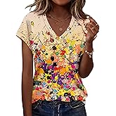 Rapbin Womens Summer Tops Women Blouses Dressy Casual V Neck T Shirts Short Sleeve Spring Tops for Women