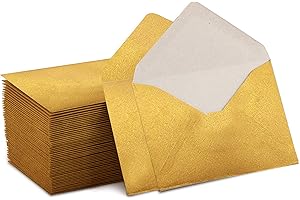 PURPLE Q CRAFTS Mini Envelopes Gold 4" x 2.75" Gift Card Envelopes. Easy-Seal Business Card/Gift Card Envelopes (100 Pack)