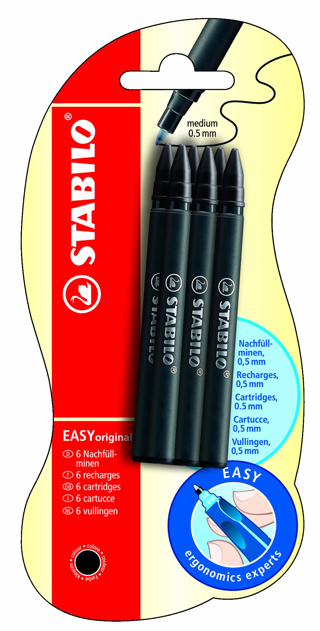 STABILO EASYoriginal Refill Cartridge Medium Pack of 6 Black