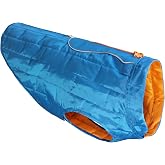 Kurgo Loft Dog Jacket, Coastal Blue/Orange, Medium | Reversible Dog Coat, Great for Cold Weather, Water-Resistant, Lightweight, Reflective Trim, 2-Way Zipper for Harness Access