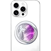 Magnetic Phone Handle Compatible with Phones, Foldable Phone Grip Stand for Smart Phones, Tablet Computers and Mobile Phone Accessories - Transparent Glitter Resin Powder Feather Purple