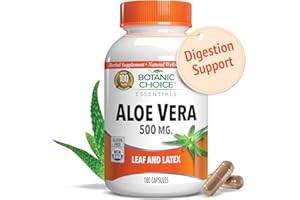 BOTANIC CHOICE Aloe Vera- Leaf and Latex, Digestive, Liver, Stomach health-Contains Amino Acids, Vitamins, Minerals, Enzymes- 500mg-Gluten Free, Non-GMO-180 capsules