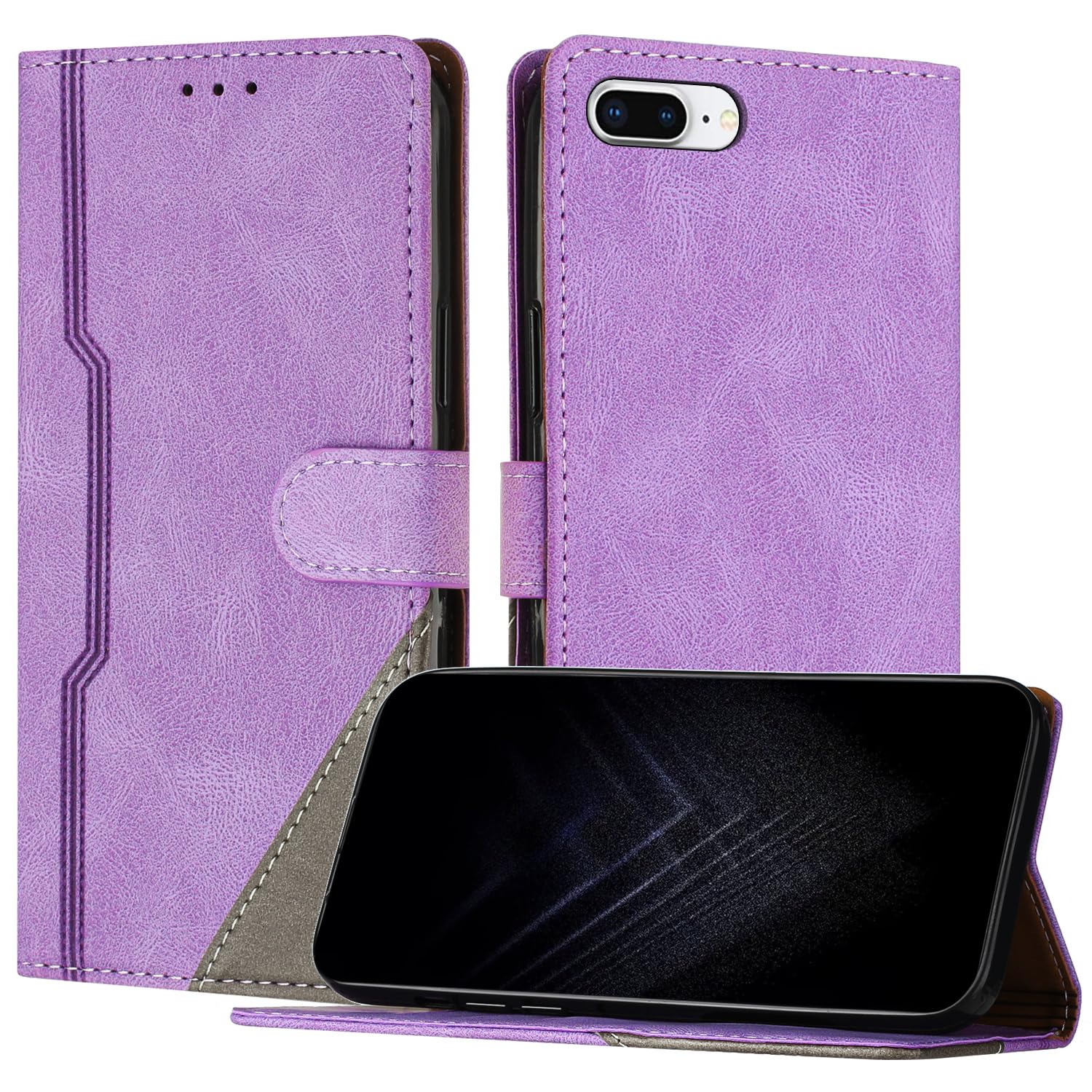 Netany Case Compatible with iPhone 8 Plus/iPhone 7 Plus/iPhone 6S Plus/iPhone 6 Plus (5.5 inch), Flip PU Leather Cover with Magnetic Kickstand Card Holder [Shockproof TPU] for iPhone 7 Plus (Purple)