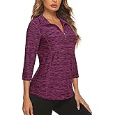 Misyula Style Womens Golf Shirt 3/4 Roll Sleeve Quarter Zip Dry Fit Tennis Shirts Athletic Tops S-2XL