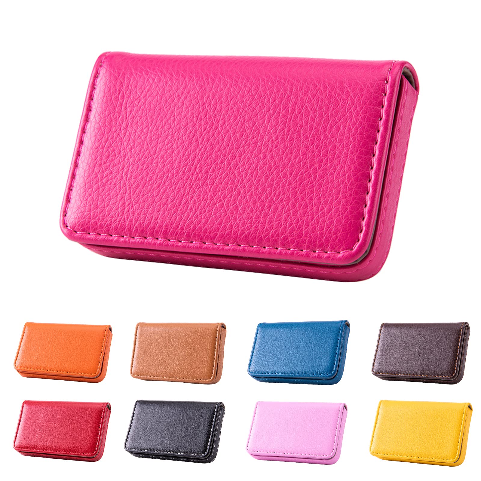 Waylipun Business Card Holder, PU Leather Business Card Case, Business Card Holder for Purse, Business Name Card Case for Men & Women, Magnetic Shut (Rose Red)