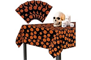Confettiville Halloween Tablecloth, 6-Pack Disposable Table Cloths, Pumpkins Plastic Covers, 54 x 108 Inches, Party Decorations