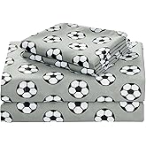 Chezmoi Collection 4-Piece Kids/Teens Sports Sheet Set - Soft Microfiber Gray Black White Soccer, Full Size