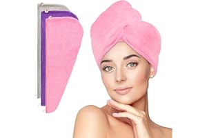 HOMERHYME Microfiber Hair Towel Wrap for Women, 3 Pack Hair Drying Towels with Button, Fast Drying Anti Frizz Hair Wrap for W