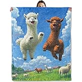 wyxdwh Happy Llama Blanket, Cozy Flannel Playful Jumping Llamas Throw Blanket for Couch Outdoor, Plush Soft Lightweight Travel Cute Animal Blankets for Bed Decor and Gifts, for Women Kids 50"x60"