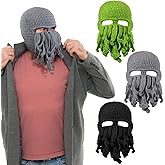 Newcotte 3 Pieces Octopus Hat for Men Funny Pirate Winter Octopus Beard Hat Beanie Cap Halloween Costume Warm Squid Mask for Men Women