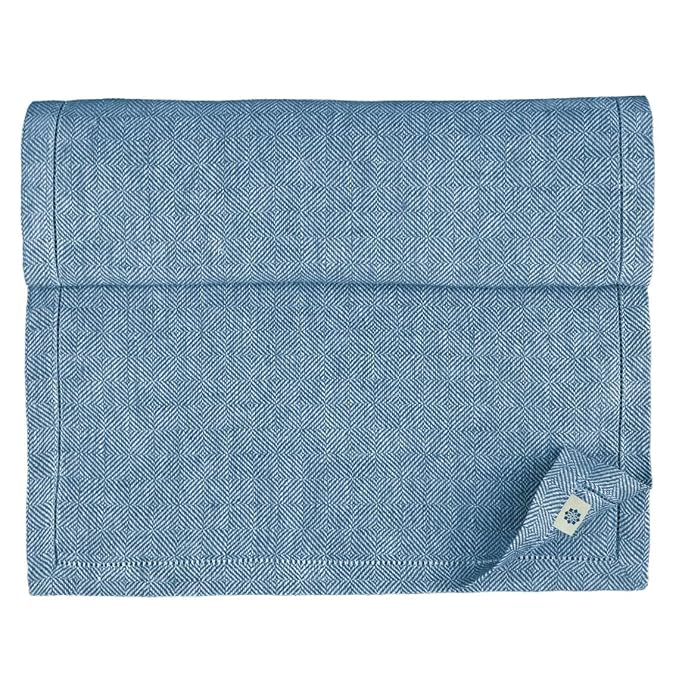 Linen & Cotton Luxus Tischläufer Stoff/Tischband Modern mit Hohlsaum Scandi, 100% Leinen, 44 x 270cm, Blau - Ideal für Hochze