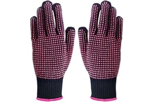 QCBO 2 Pieces Heat Resistant Gloves Silicone Non-Slip Gloves for Hair Styling Curling Iron, Fit All Hand Sizes (Rose red Sili