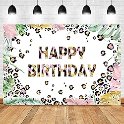 Homewelle Leopard Happy Birthday Backdrop 7Wx5H
