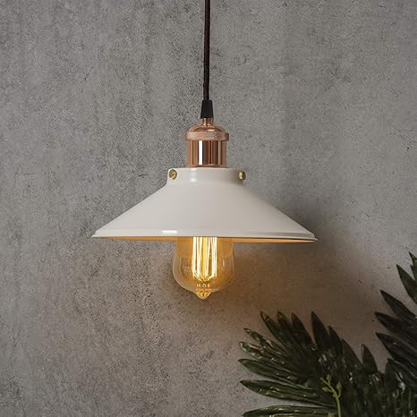 Buy Homesake Single White Cone Pendant With Antique Golden Holder