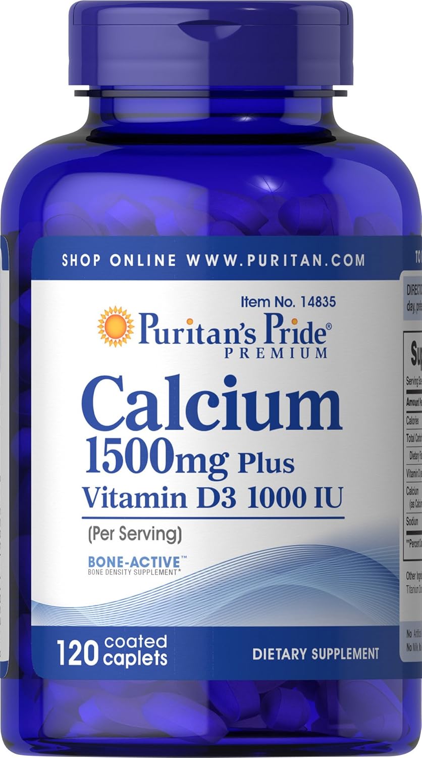 Puritan's Pride Calcium 1500 mg with Vitamin D 1000 IU-120 Coated Caplets, 120 Count (Pack of 1) (14835): Health & Personal Care
