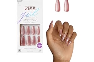 KISS Gel Fantasy Magnetic Gel Nails - West Coast, Pink Fashion Nails, Long & Coffin Shaped, Easy Application, Waterproof, Chip Proof, Smudge Proof, Easy Removal, Includes Mini File & More | 28 Count