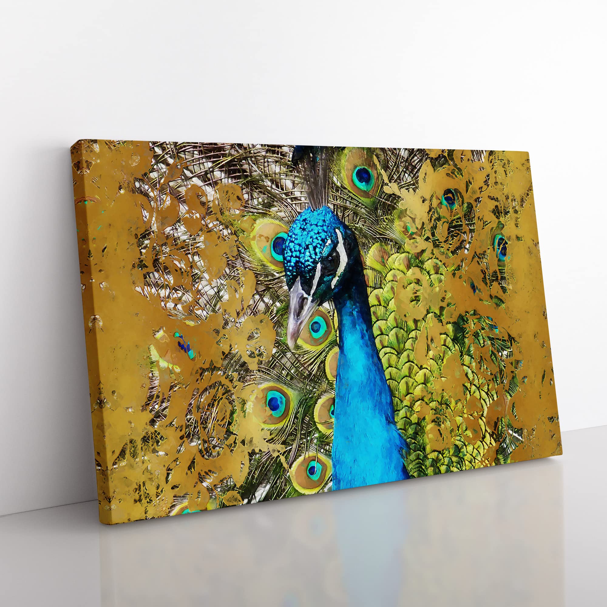 Dazzling Peacock Bird In Abstract Modern Art Canvas Wall Art Print Ready to Hang, Framed Picture for Living Room Bedroom Home Office Décor, 50x35 cm (20x14 Inch)