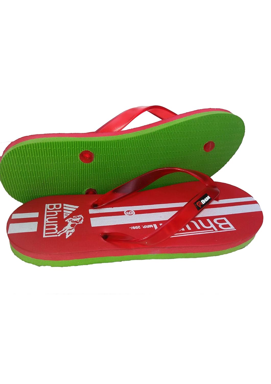 bhumi men's red & green rubber casual slippers, size : 9