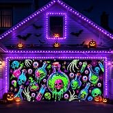 7 x 16 FT Halloween Garage Door Banner,Blacklight Reactive UV Glow Witch Potion Laboratory Door Cover,Neon Skull Poison Bottle Halloween Decorations for Indoor Outdoor Home Yard Party