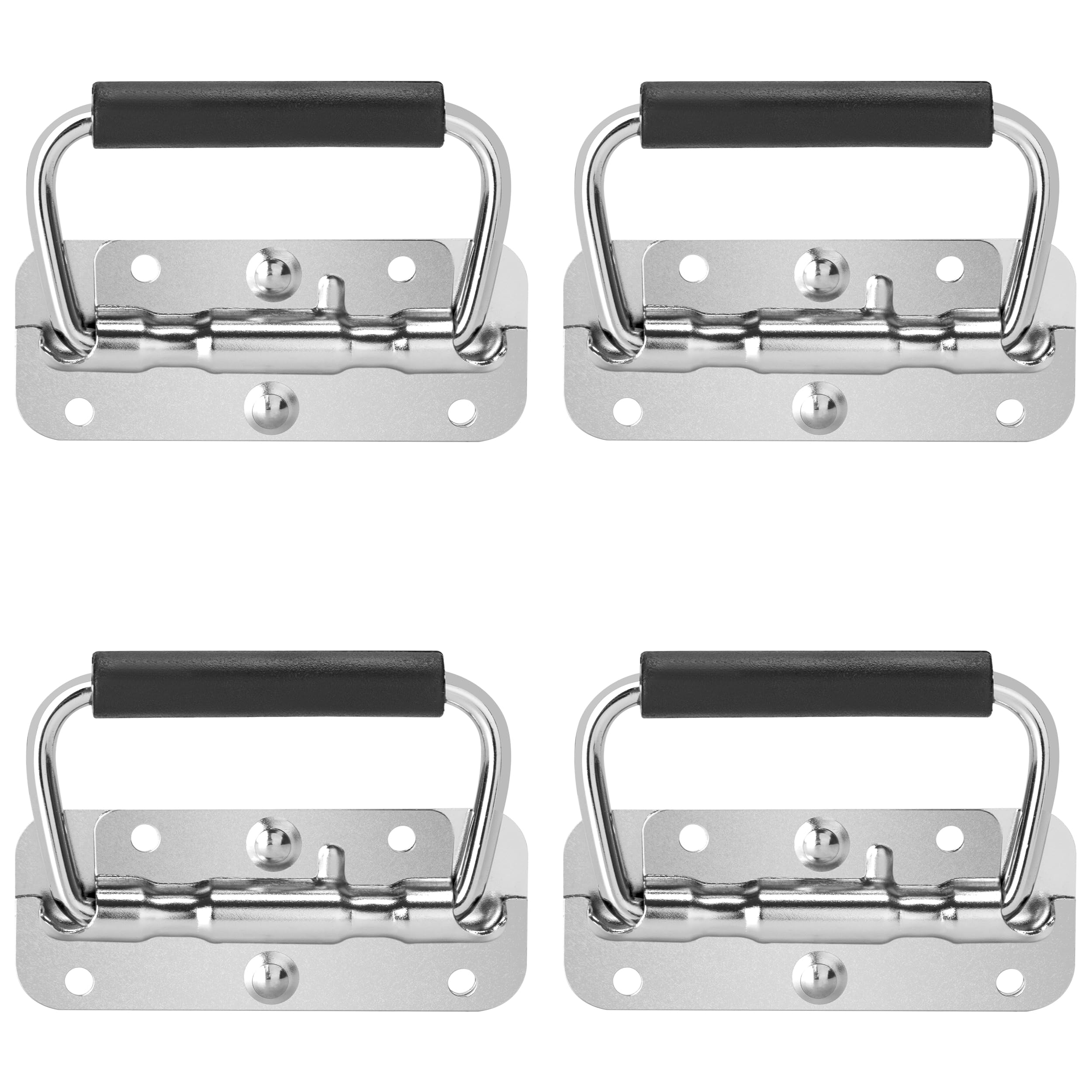 Niboken Stainless Steel Folding Handle, 100 mm Spring Loaded Chest Pull Handle, Replacement Spring Loaded Handle Box for Toolbox Flight Case, 4PCS