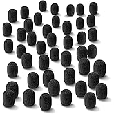 50 Pcs Disposable Microphone Foam Covers Mini, Ymapinc Mic Cover Windscreen for Headsets & Lapel Mics, Sponge Shield to Reduce Plosives, Windproof Wireless Microphone Foam Protection (Black)