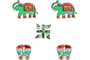 NAVRANG Meena Royal Elephants, Swastik & Laxmi Charan Diwali Acrylic Handmade Rangoli Home Decor Floor Stickers, Red