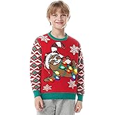 Giggling Getup Ugly Christmas Sweater with Light, LED Ugly Christmas Sweater for Women Men Kids 2025 Sloth Bear(Red)