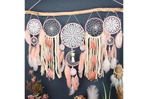 RARLON Dream Catchers, 5 Pack Boho Wall Decor Moon and Sun Feather Handmade Traditional Dream Catcher Wall Hanging Decor for Kids Bedroom Adult Living Room Home Bohemian Decorations (Pink Set)