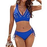 Blooming Jelly Women's Bikini Set Two Piece Swimsuit Modest Bathing Suit Petal Hollow V Neck Top String Mid Rise Bottom