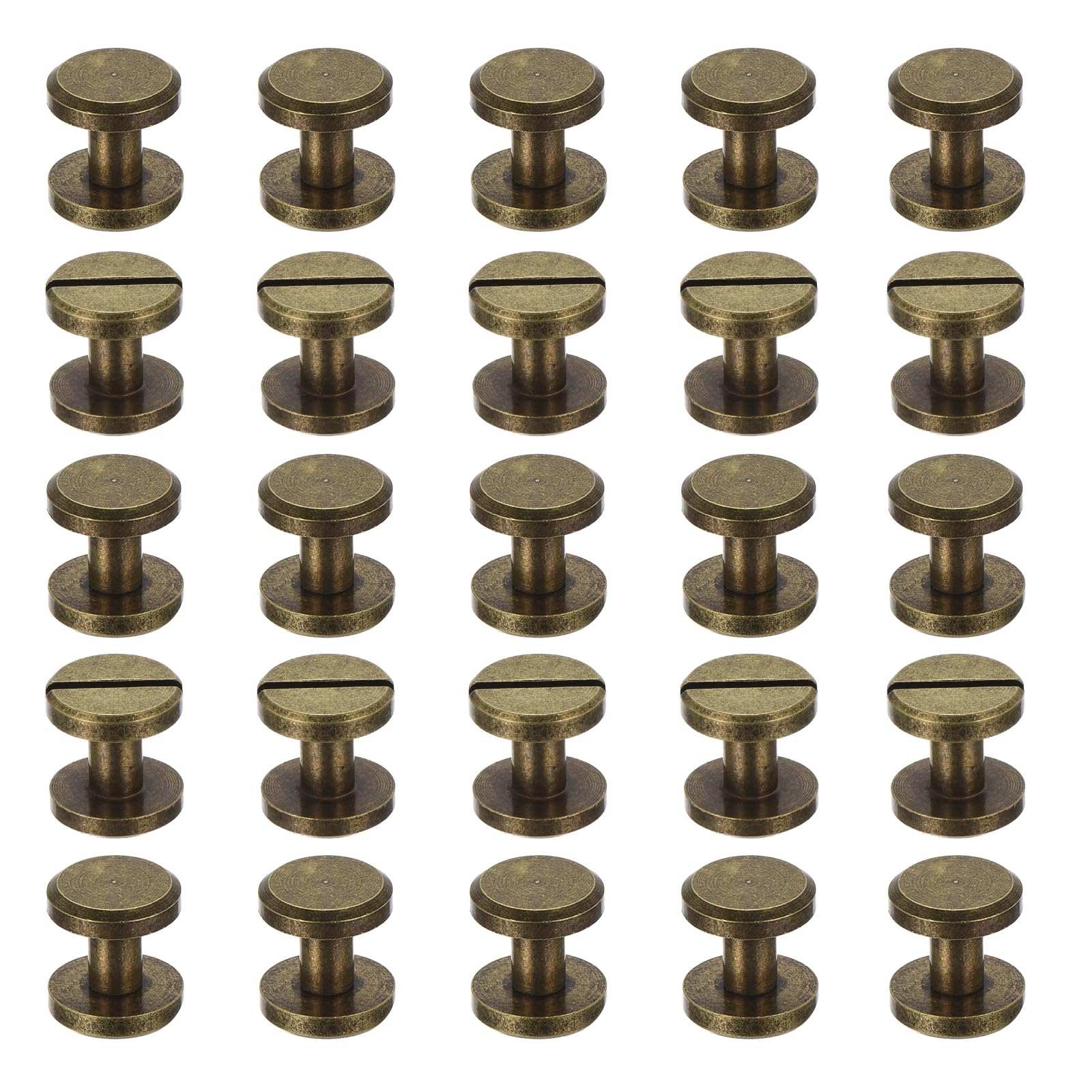 PATIKIL 50 Sets Chicago Screws, 10mm L Chicago Screw Slotted Binding Post Screw Bolts Rivets Brass Fasteners Connectors for Leather Belt Scrapbook Photo Albums, Bronze