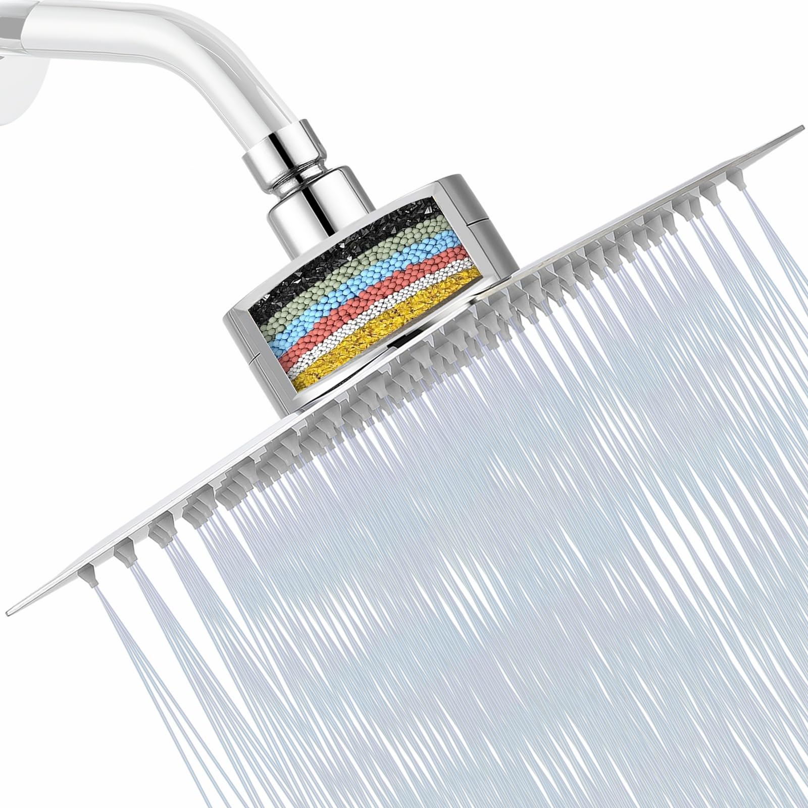 Katezon Filtered Shower Head, High Pressure Showerhead with Filter for Hard Water Remove Chlorine and Harmful Substances, 25 cm Square Rainfall Shower Head (Chrome)