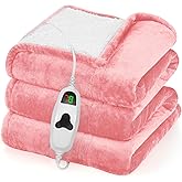 greenoak Heated Blanket Electric Throw 50"X60", Heating Blanket with 10 Heat Levels 8 Hours Auto-Off,Fleece Soft Blanket,Christmas Birthday Gifts for Women Mom, Baby Pink