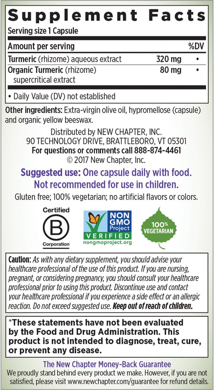 New Chapter Turmeric Supplement, One Daily, Joint Pain Relief + Supercritical Organic Turmeric, Black Pepper Not Needed, Non-GMO, Gluten Free – 120 Count (4 Month Supply): Health & Personal Care