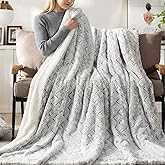 DaDa Bedding Luxury White Faux Fur Throw Blanket - Dreamy Milky Way Cloud Purple Undertone Embossed Sherpa Backside - Super Soft Warm Cozy Plush Fluffy - 50" x 60"