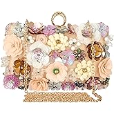 Women's Floral Evening Handbags Colorful Rhinestone Flower Clutch Purses Floral Bride Wedding Handbag Long Chain Shoulder Bag