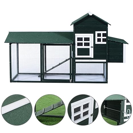 Pawhut 83 Wooden Backyard Chicken Coop With Covered Run And Nesting Box