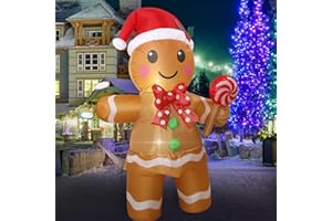 FARONZE Christmas Inflatables Gingerbread Man Girl Lighted Yard Lawn Inflatable Decoration with Built-in Fan and Stakes Ropes Holiday Party Decor, Christmas Decor (5FT-Gingerbread Girl Holds Candy)