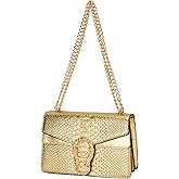 Leather Shoulder Bag Chain Purse for Women - Fashion Crossbody Bags Vintage Snake Print Underarm Bag Square Satchel Handbag
