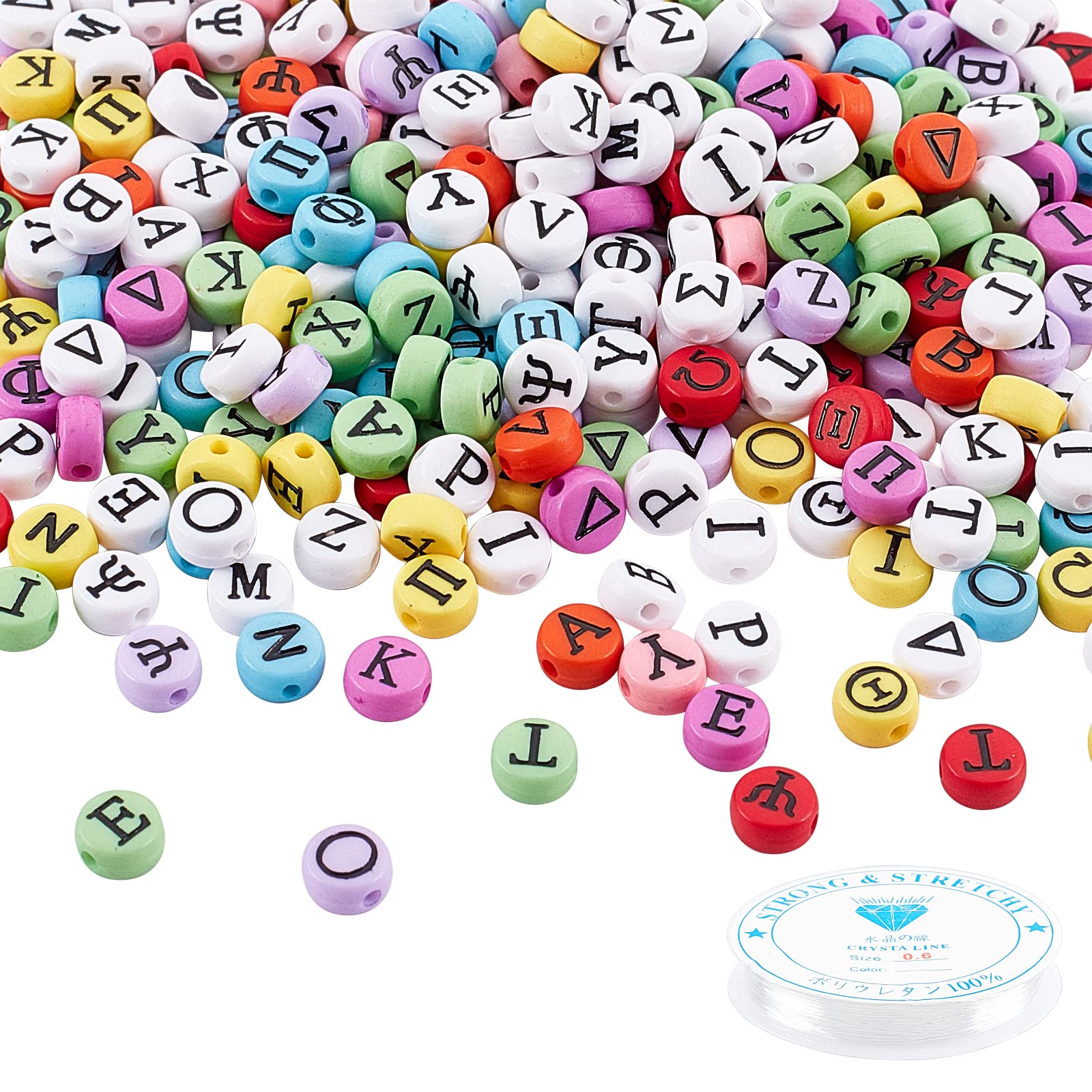 CHGCRAFT 400 Pcs 2 Colorled Greek Alphabet Bead Stretch Bracelets Making Kits With Clear Elastic Crystal Thread for Jewelry Making DIY Necklace Bracelet