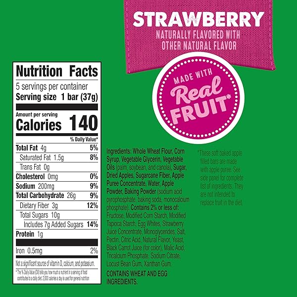 MOTT’S SOFT BAKED APPLE FILLED BARS, STRAWBERRY FLAVOR SNACKS, MADE WITH REAL FRUIT, 5 CT, 6.55 OZ