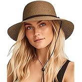 FURTALK Womens Wide Brim Sun Hat with Wind Lanyard UPF Summer Straw Sun Hats for Women