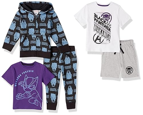 Amazon Essentials Disney | Marvel | Star Wars Boys' Outfit Sets (Previously Spotted Zebra), Pack of 5, Marvel Black Panther, XX-Large