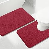 Flotstiga Bathroom Rugs Sets 2 Piece Chenille Bathroom Rugs,Extra Thick and Absorbent,Strong PVC Non-Slip Underside, Machine Washable, Dry Quckily, Soft Cozy Plush for Bedroom, (Burgundy)