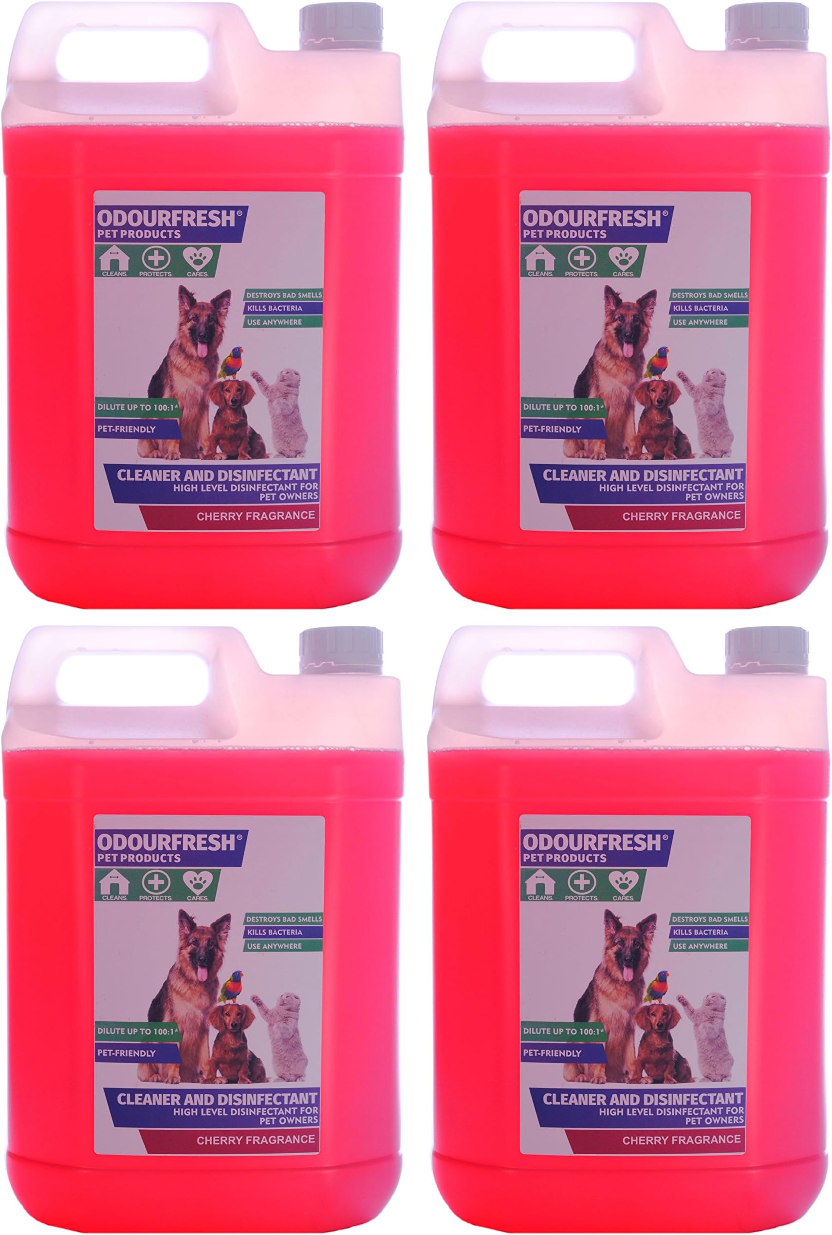 Odourfresh 4x5L Cherry Pet Disinfectant - High Level Disinfectant, Kennel Cleaner & Deodoriser