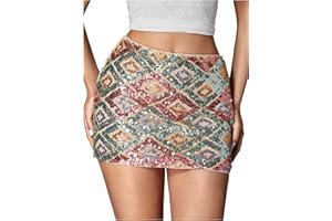 Floerns Women's Contrast Sequin High Waist Shining Party Bodycon Mini Skirt
