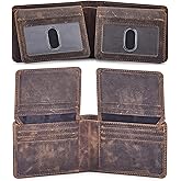 Mens Wallet Real Leather Bifold RFID Blocking High Capacity Card Case with 2 ID Window in Gift Box (Crazy Horse, Moss)